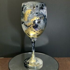Handcrafted “Black & Gold Stunner,” Custom Large Wine Glass. 20oz